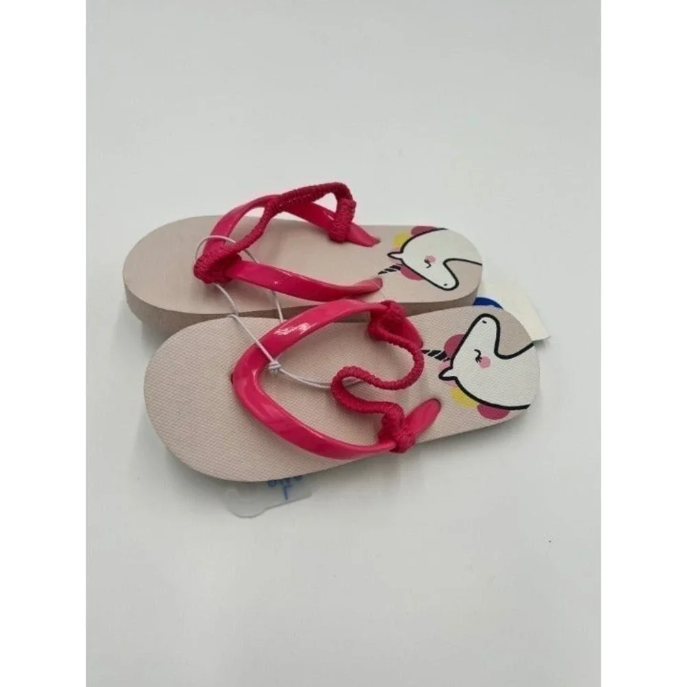 Cat Jack Toddler Girls Flip Flops Sandals Unicorn Print Pink Straps Size L 9‎ 10